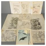 Gp vintage Japanese, etc. artworks incl woodcut
