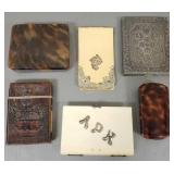 6 antique, etc calling card cases, notebook w/