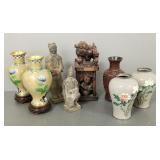 Gp Asian items: 4 cloisonne vases, 2 pottery