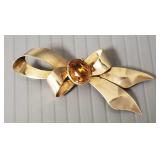 Vintage 10k gold bow brooch s/w citrine- 6.4g,