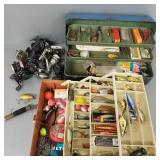 Group fishing items incl  reels, tackle boxes,