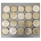 20 Kennedy 1/2 dollars: 5 - 90% 1964 & 15 - 40%
