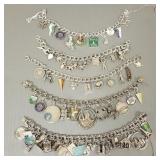 5 sterling silver charm bracelets w/ sterling