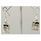 Sterling silver mechanical outhouse motif earrings