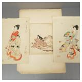 3 vintage woodblock prints- Japanese beauties (as