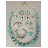 Gp Southwest silver, turquoise, etc. jewelry incl