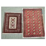 2 handtied oriental rugs approx 34" x 24" &