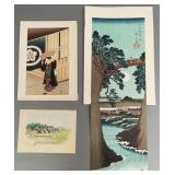 3 vintage woodblock prints, etc.- 9 3/4" x 27"