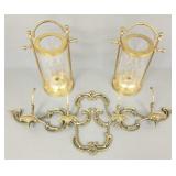 3 brass items: 30" ornate wall coat rack &