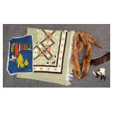 Gp vintage textiles & furs incl fur stole,