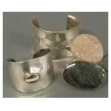 3 artisan silver cuff bracelets- 2 s/w stones;