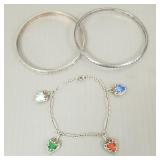 3 sterling silver bracelets incl enameled heart