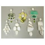 7 silver pendants s/w cabochon stones- 3"