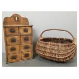 Antique wooden spice cabinet & a buttocks