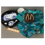 Collection Asian items- Kimono, shoes, saki set,