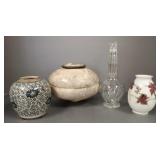 4 pcs pottery & glass incl Asian, four part