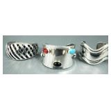 3 sterling silver cuff bracelets- 1 s/w stones, 2