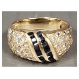 14k gold ring s/w pave diamonds & sapphires