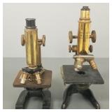 2 antique brass & iron microscopes: Leitz &