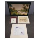 4 pcs wall decor: hunting motif needlework,