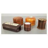 5 antique miniature boxes incl Tunbridge,