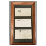 Framed triptych- shipping receipts- 1830