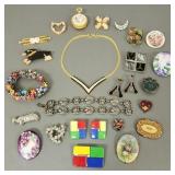 23 vintage, etc jewelry pcs incl handpainted pins,