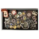 Group vintage, etc jewelry incl pins, Limoges box,