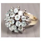 Sterling silver princess ring s/w blue gemstones-