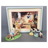 4 Disney etc figures & a Disney litho-
