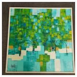Signed mid-century oil painting on canvas "Central