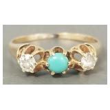 14K gold, diamond & turquoise ring- 2.4g; size