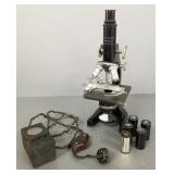 Antique Leitz microscope w/ case- 13"H