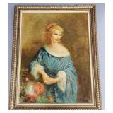 Large framed signed portrait oil painting on
