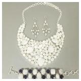 3 pcs silver jewelry: necklace, bracelet, earrings