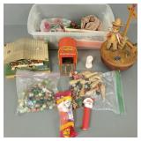Gp incl 2 music boxes, some marbles, game pcs,