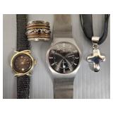 4 pcs jewelry & watches: sterling silver ring &