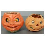 2 vintage papier mache pumpkins w/ paper inserts