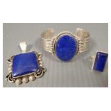 3 pcs sterling silver & lapis jewelry incl Navajo