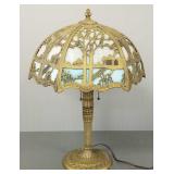 Antique slag glass lamp w/ fancy base- 21 1/2"H,