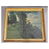 Large signed antique oil painting on canvas-