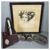 3 antique items: signed Fichtner pen & ink