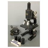 Spencer microscope in wood case- 10 1/4"H