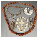 Gp vintage jewelry incl carved bone pcs, Deco
