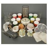 Group vintage glass & china, etc incl Deco clock,