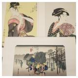 3 Japanese woodblock prints: 2 Utamaro Japanese