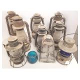 9 antique, etc lanterns incl. railroad