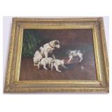 Framed signed oil on canvas- dogs 12"x 16"