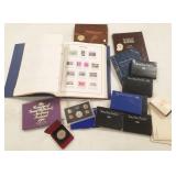 Group of assorted stamps & coins including proof