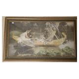 Large antique framed litho 24"x 48"